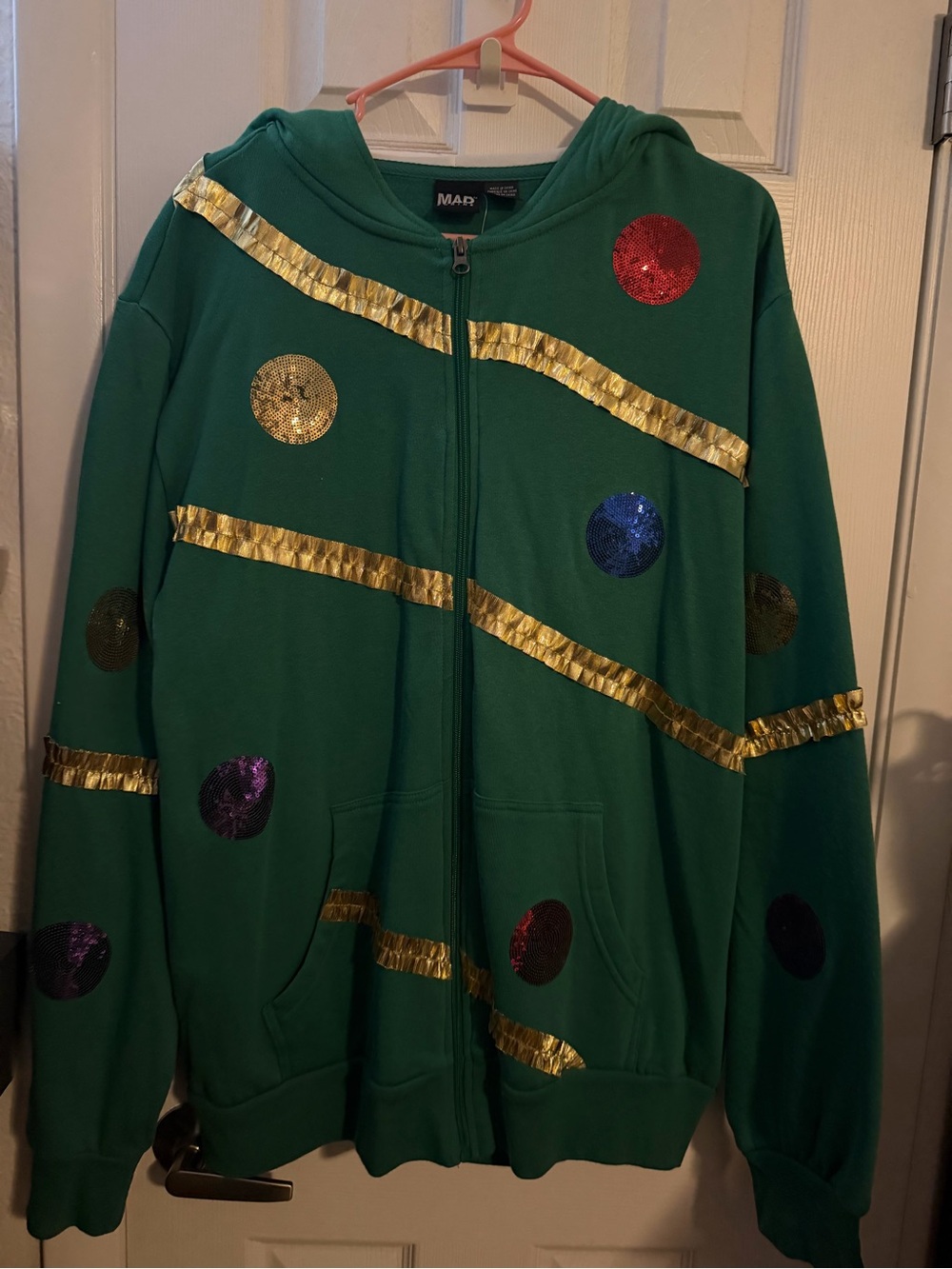 MAD Engine Green Sequin Dot Zip Hoodie with Gold Trim